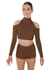 Solid Lycra LS TNeck Keyhole Cold Shoulder Crop Top
