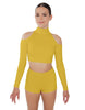 Solid Lycra LS TNeck Keyhole Cold Shoulder Crop Top