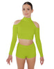 Solid Lycra LS TNeck Keyhole Cold Shoulder Crop Top
