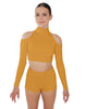Solid Lycra LS TNeck Keyhole Cold Shoulder Crop Top