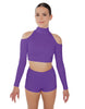 Solid Lycra LS TNeck Keyhole Cold Shoulder Crop Top