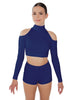 Solid Lycra LS TNeck Keyhole Cold Shoulder Crop Top