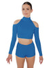 Solid Lycra LS TNeck Keyhole Cold Shoulder Crop Top