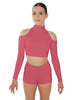 Solid Lycra LS TNeck Keyhole Cold Shoulder Crop Top