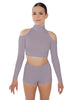 Solid Lycra LS TNeck Keyhole Cold Shoulder Crop Top