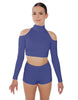 Solid Lycra LS TNeck Keyhole Cold Shoulder Crop Top