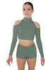 Solid Lycra LS TNeck Keyhole Cold Shoulder Crop Top
