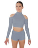 Solid Lycra LS TNeck Keyhole Cold Shoulder Crop Top