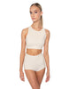 Solid Lycra High Neck Spaghetti Strap Crop