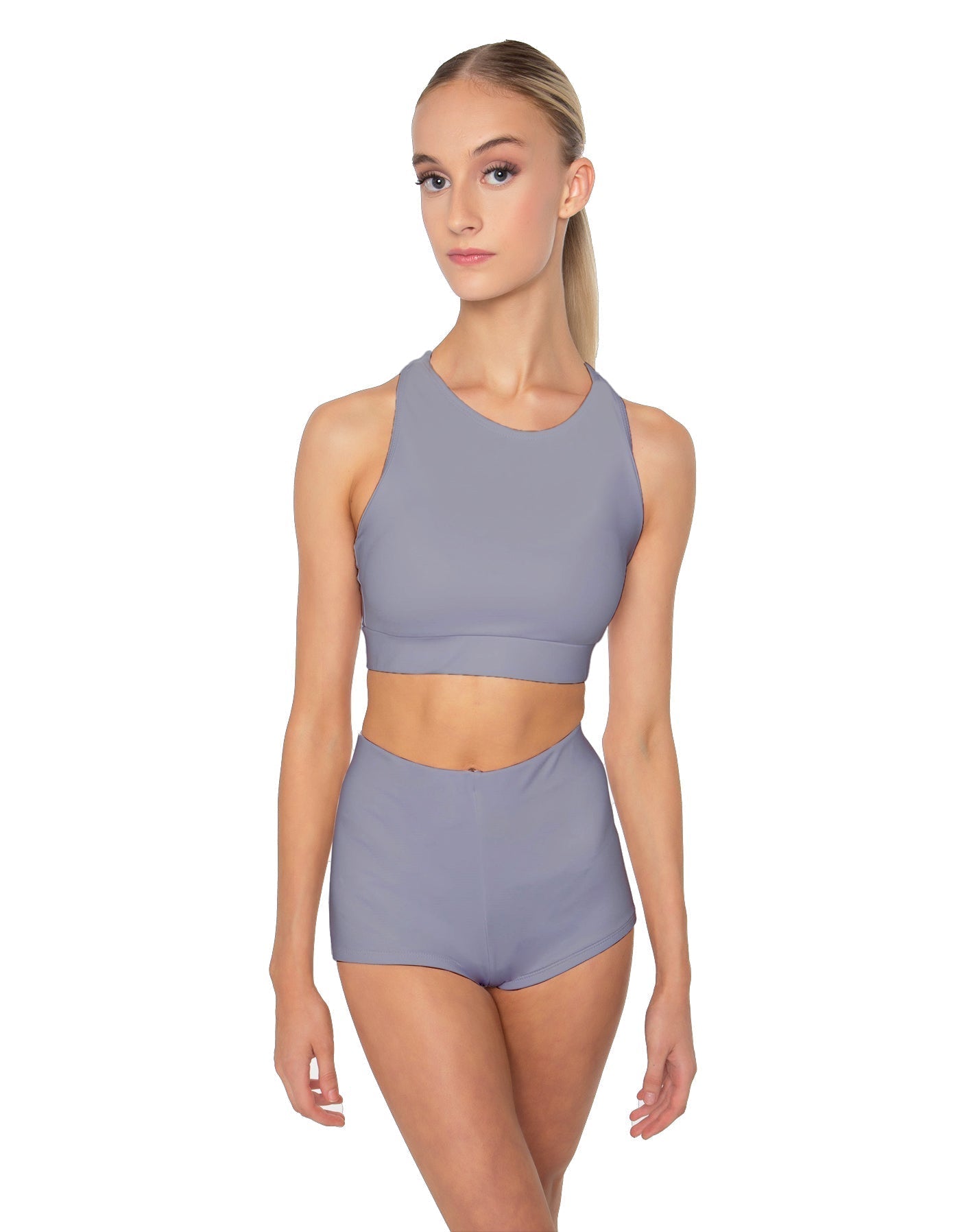 Solid Lycra High Neck Spaghetti Strap Crop