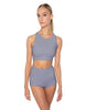 Solid Lycra High Neck Spaghetti Strap Crop