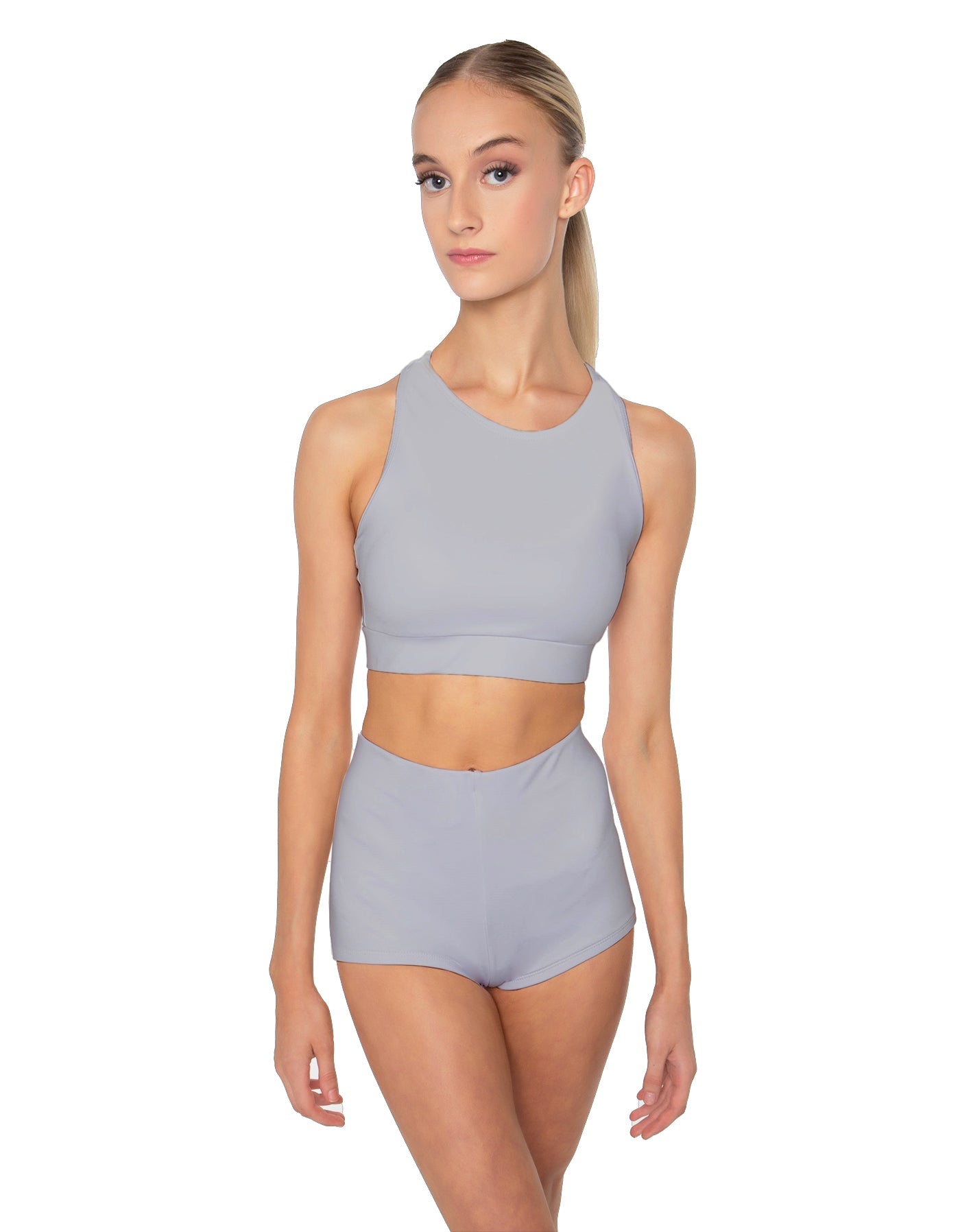 Solid Lycra High Neck Spaghetti Strap Crop