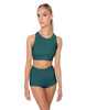 Solid Lycra High Neck Spaghetti Strap Crop