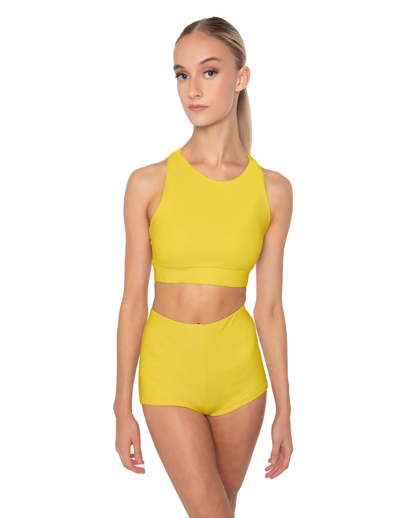 Solid Lycra High Neck Spaghetti Strap Crop