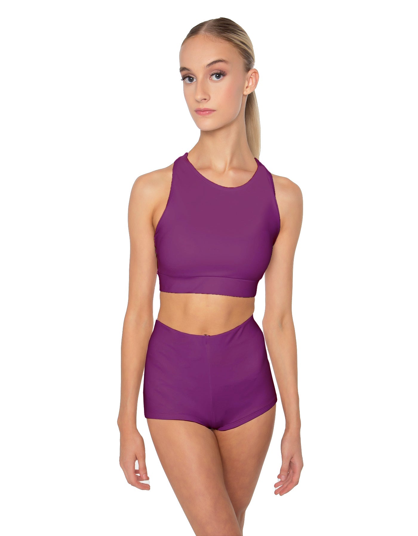 Solid Lycra High Neck Spaghetti Strap Crop