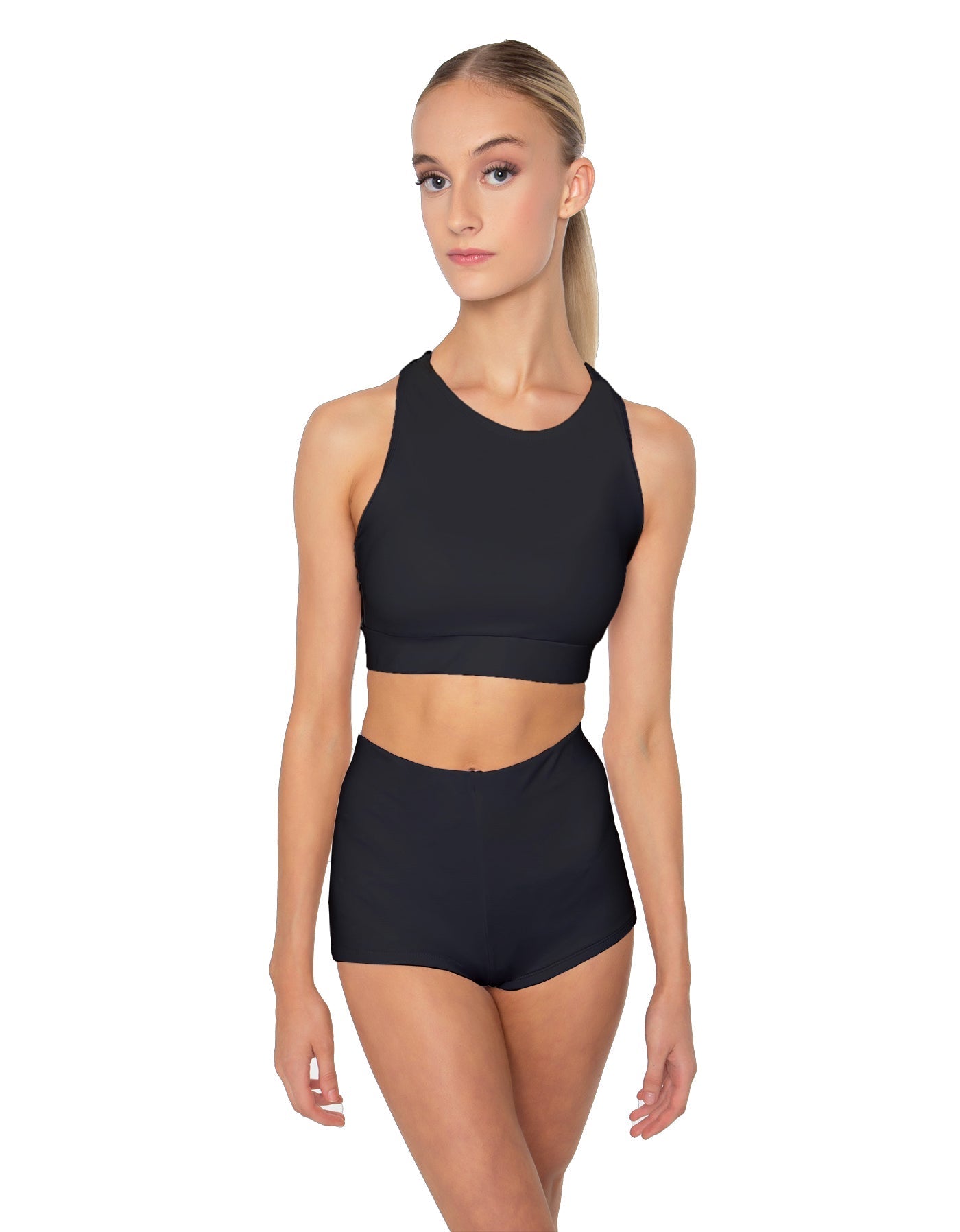 Solid Lycra High Neck Spaghetti Strap Crop
