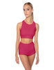 Solid Lycra High Neck Spaghetti Strap Crop