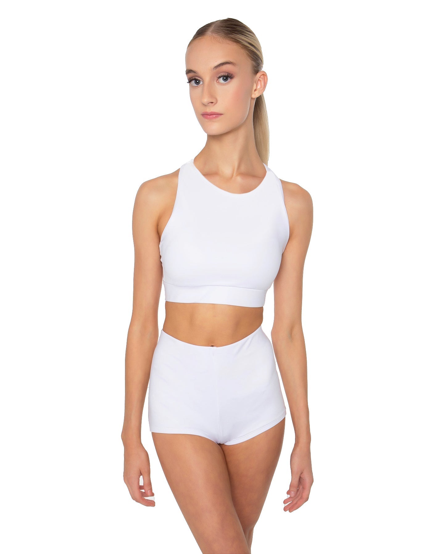 Solid Lycra High Neck Spaghetti Strap Crop