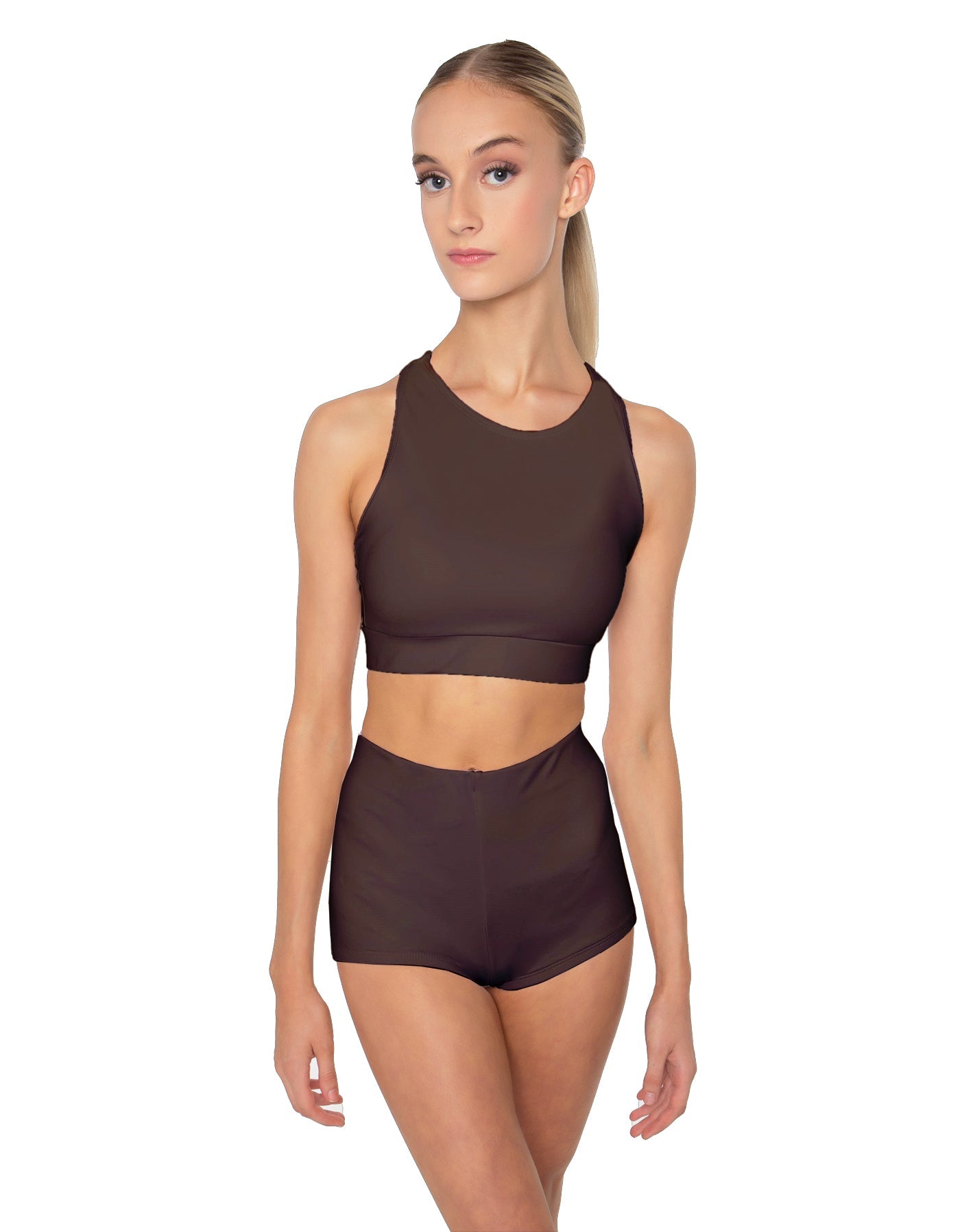 Solid Lycra High Neck Spaghetti Strap Crop