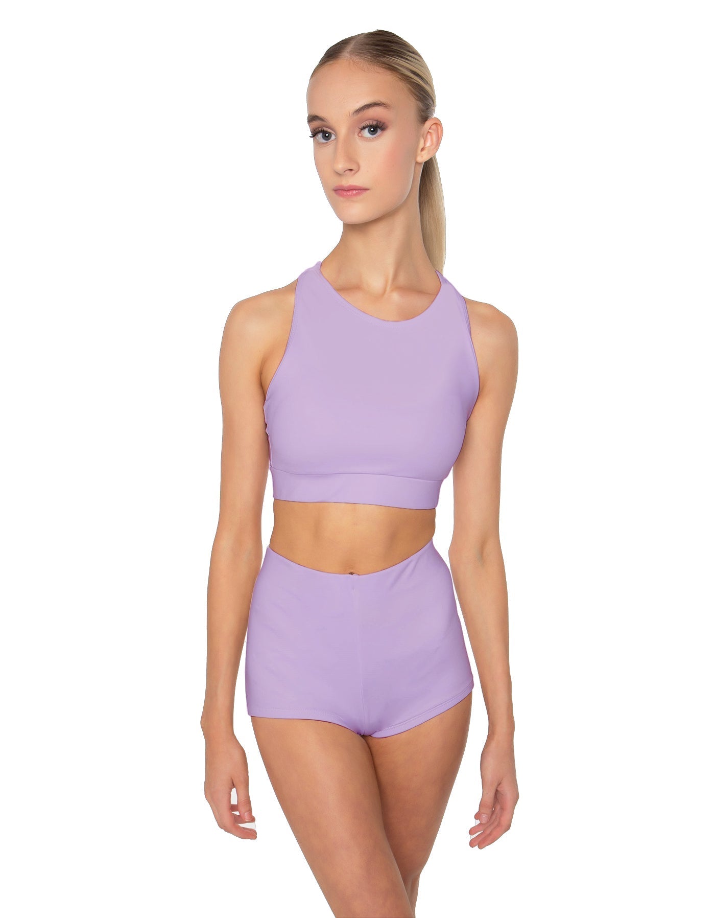 Solid Lycra High Neck Spaghetti Strap Crop