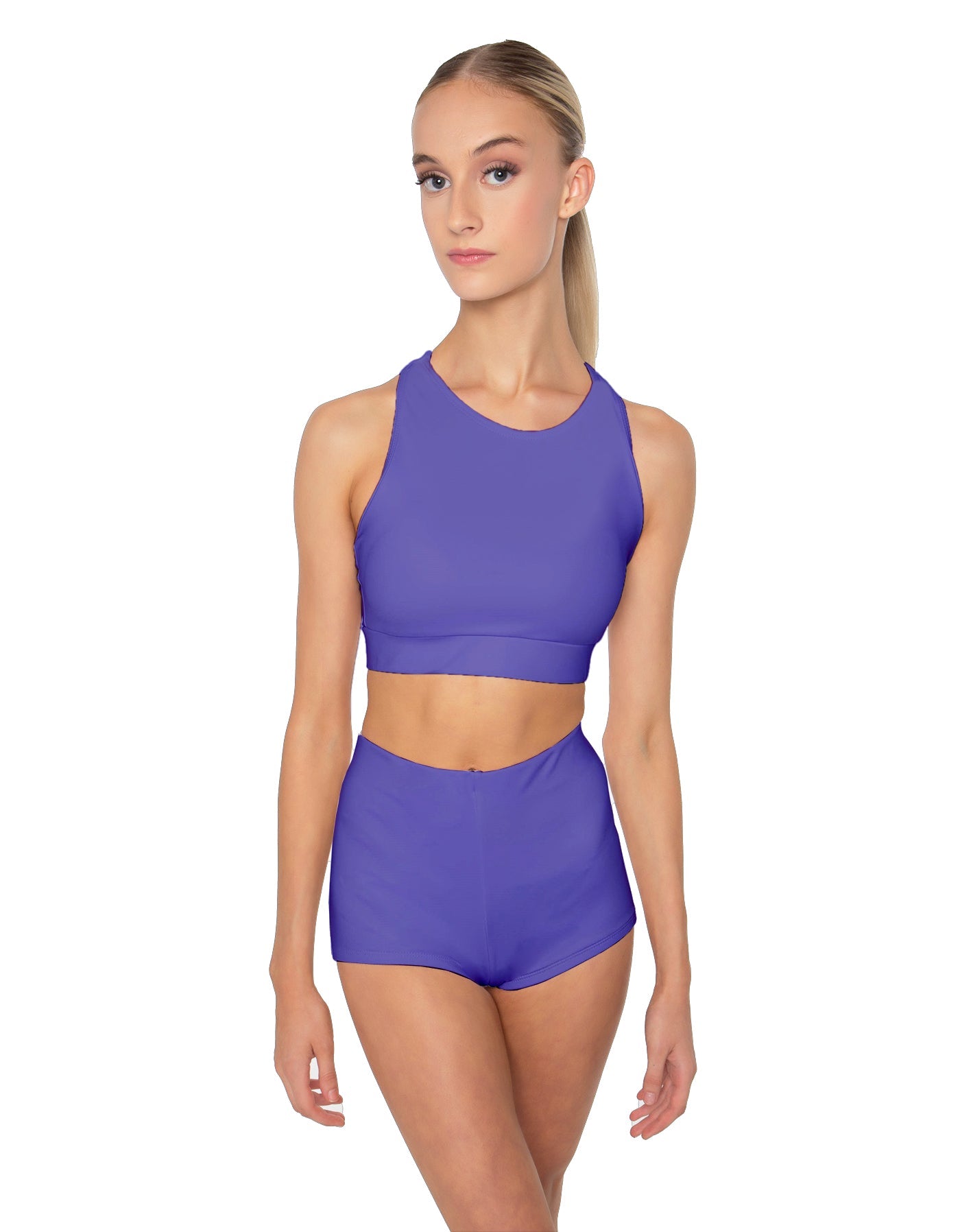 Solid Lycra High Neck Spaghetti Strap Crop