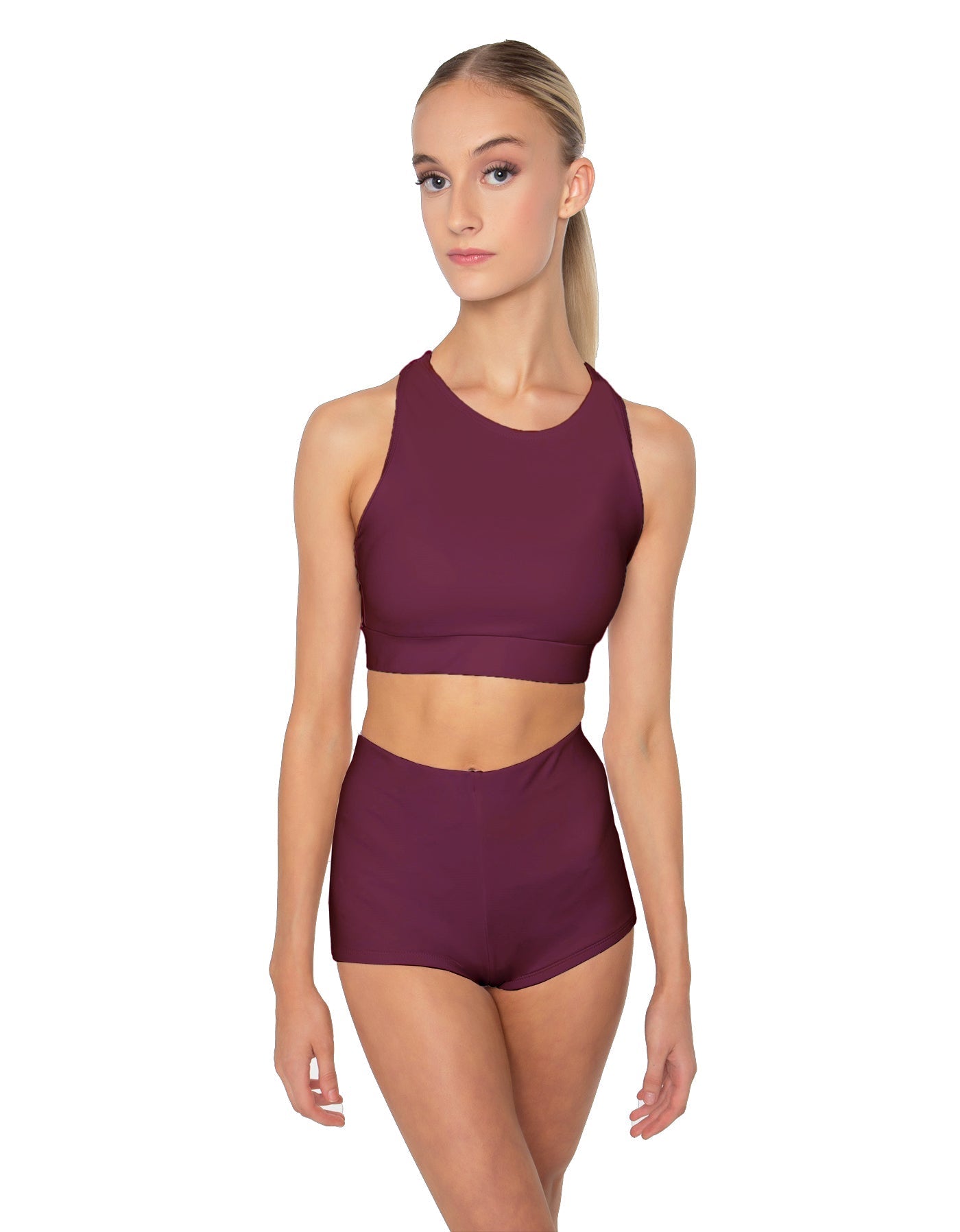 Solid Lycra High Neck Spaghetti Strap Crop