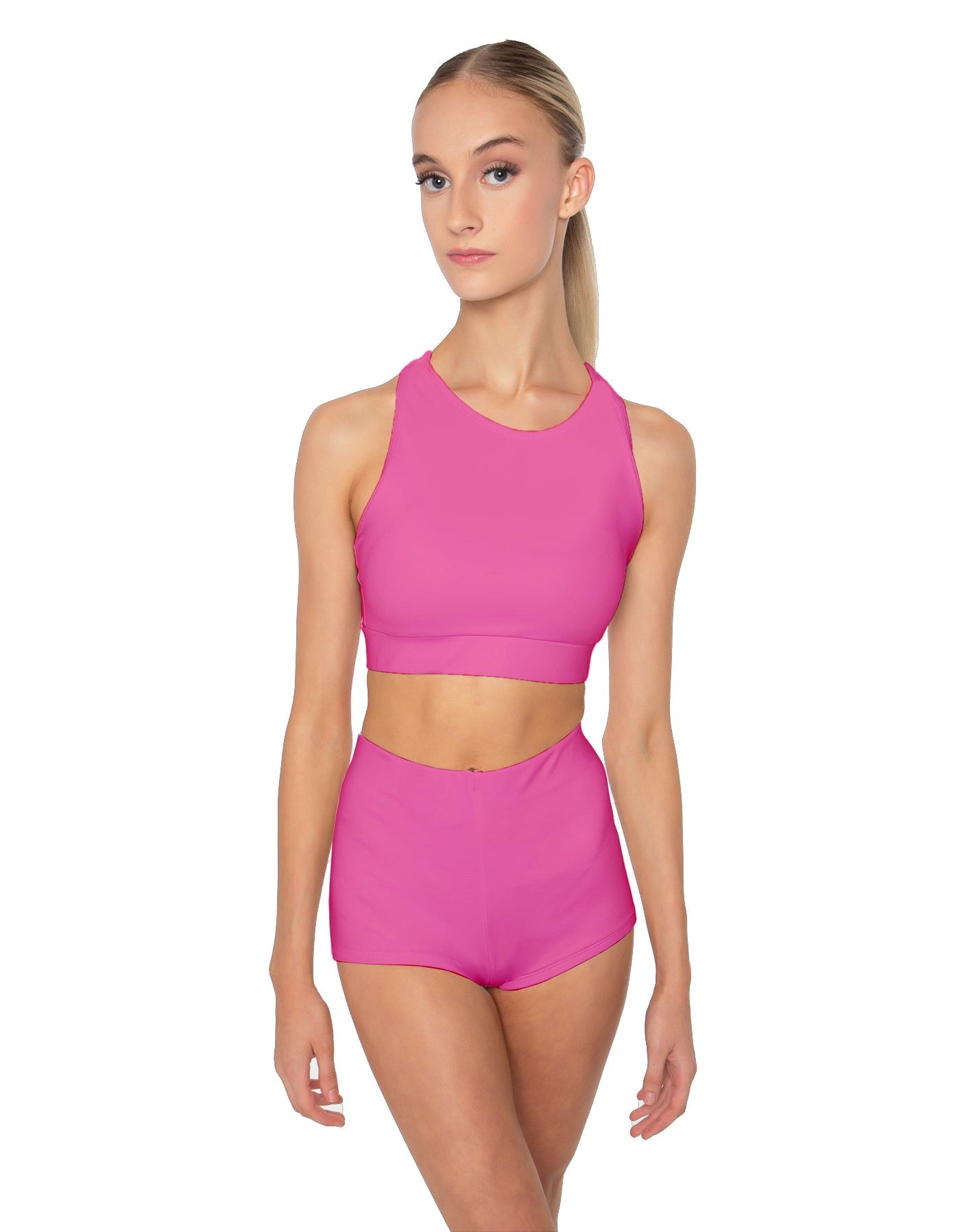 Solid Lycra High Neck Spaghetti Strap Crop