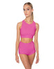 Solid Lycra High Neck Spaghetti Strap Crop