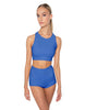 Solid Lycra High Neck Spaghetti Strap Crop