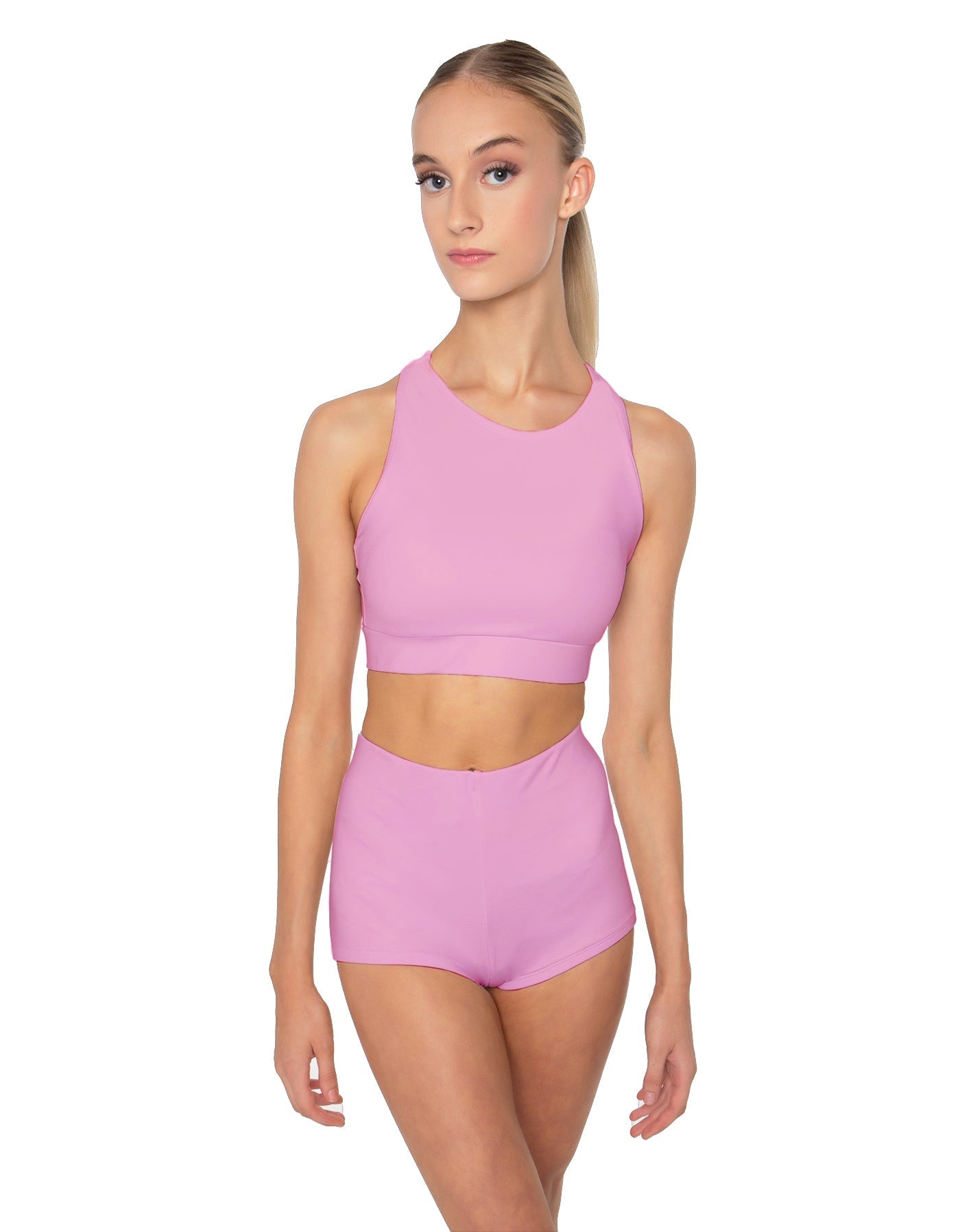 Solid Lycra High Neck Spaghetti Strap Crop