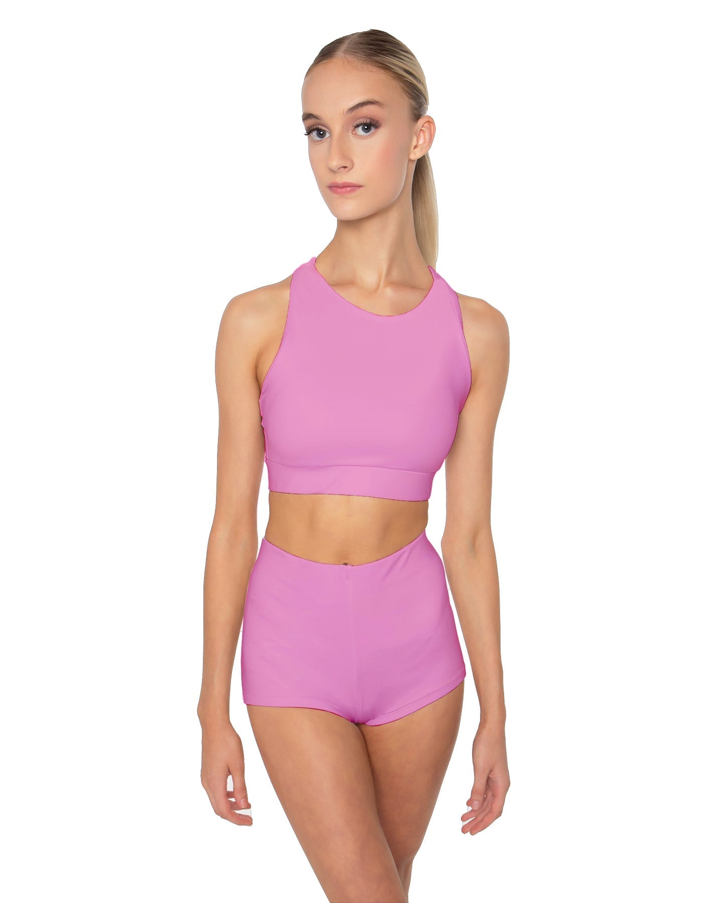 Solid Lycra High Neck Spaghetti Strap Crop