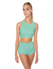 Solid Lycra High Neck Spaghetti Strap Crop