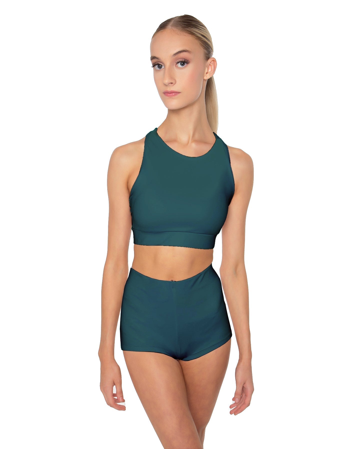Solid Lycra High Neck Spaghetti Strap Crop