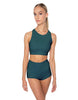Solid Lycra High Neck Spaghetti Strap Crop