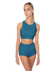 Solid Lycra High Neck Spaghetti Strap Crop