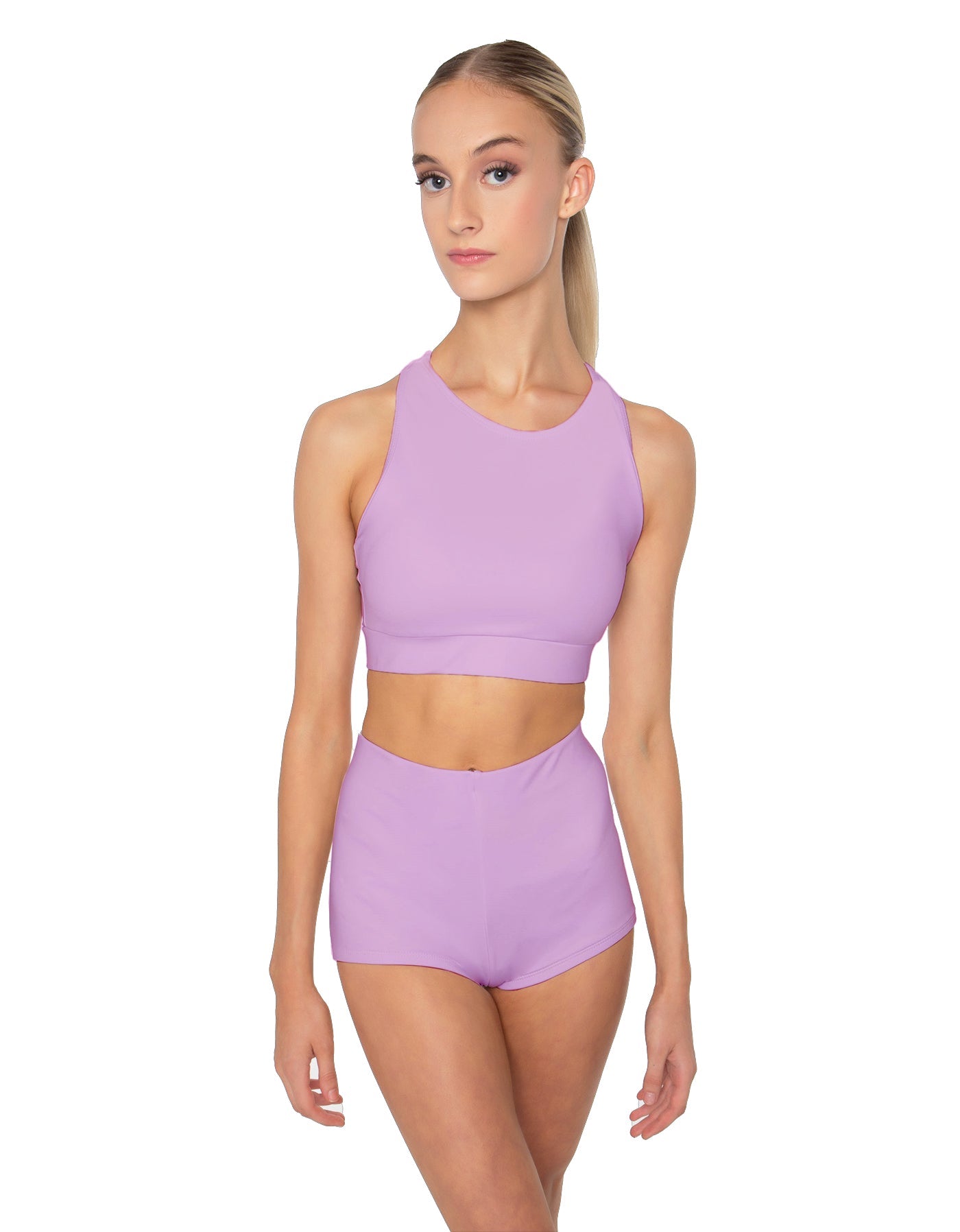 Solid Lycra High Neck Spaghetti Strap Crop