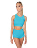 Solid Lycra High Neck Spaghetti Strap Crop