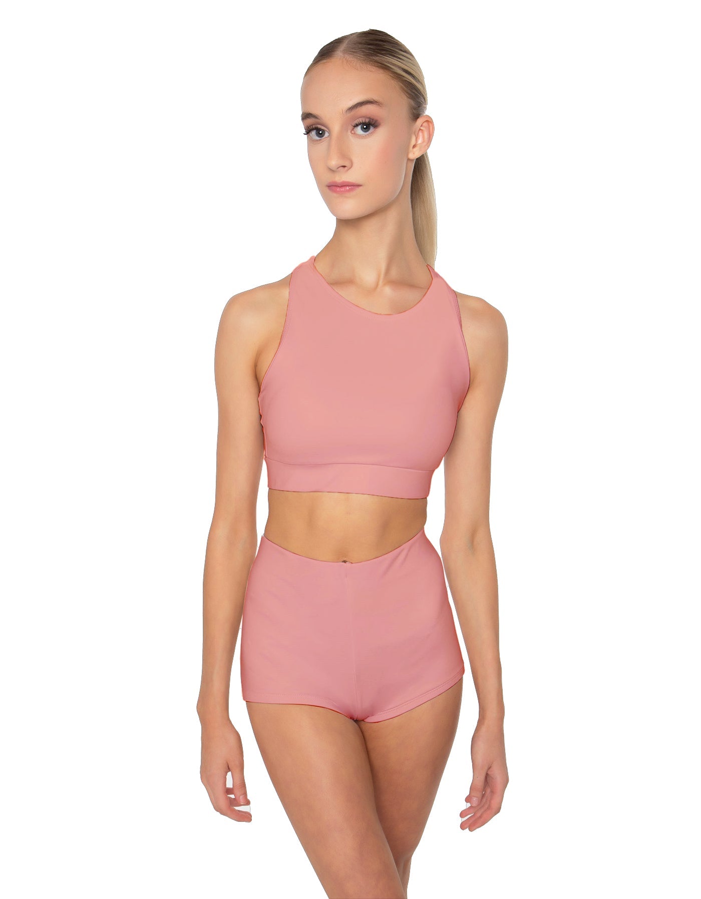 Solid Lycra High Neck Spaghetti Strap Crop
