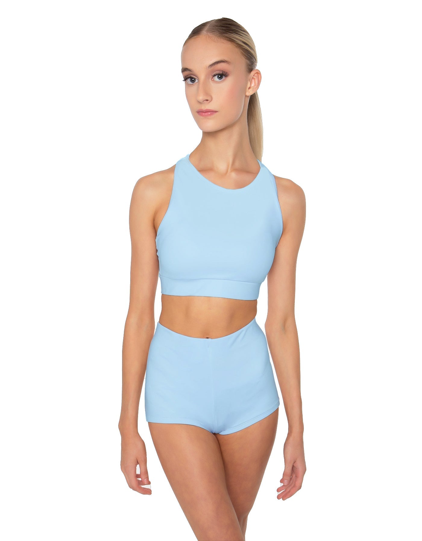 Solid Lycra High Neck Spaghetti Strap Crop