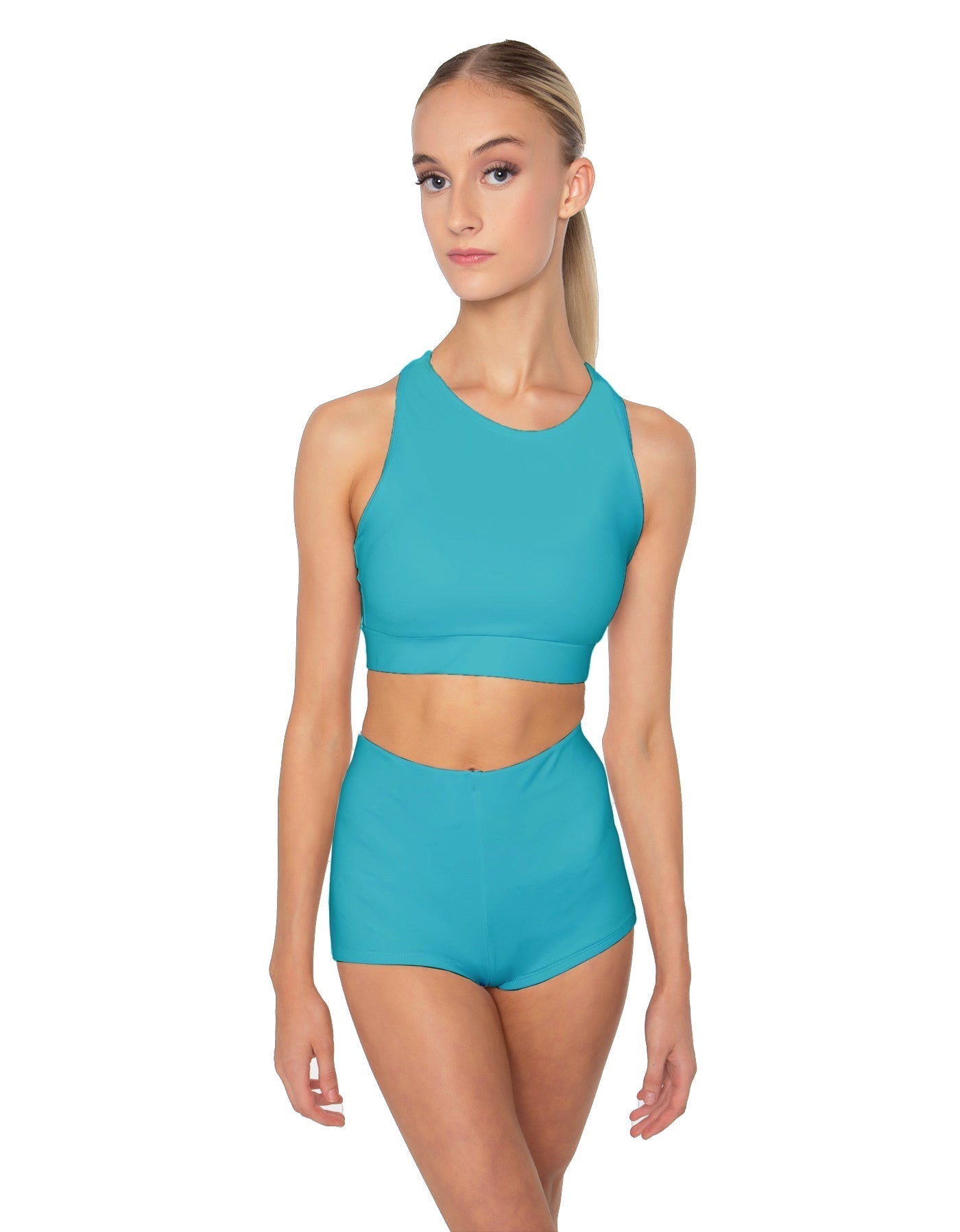 Solid Lycra High Neck Spaghetti Strap Crop