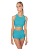 Solid Lycra High Neck Spaghetti Strap Crop