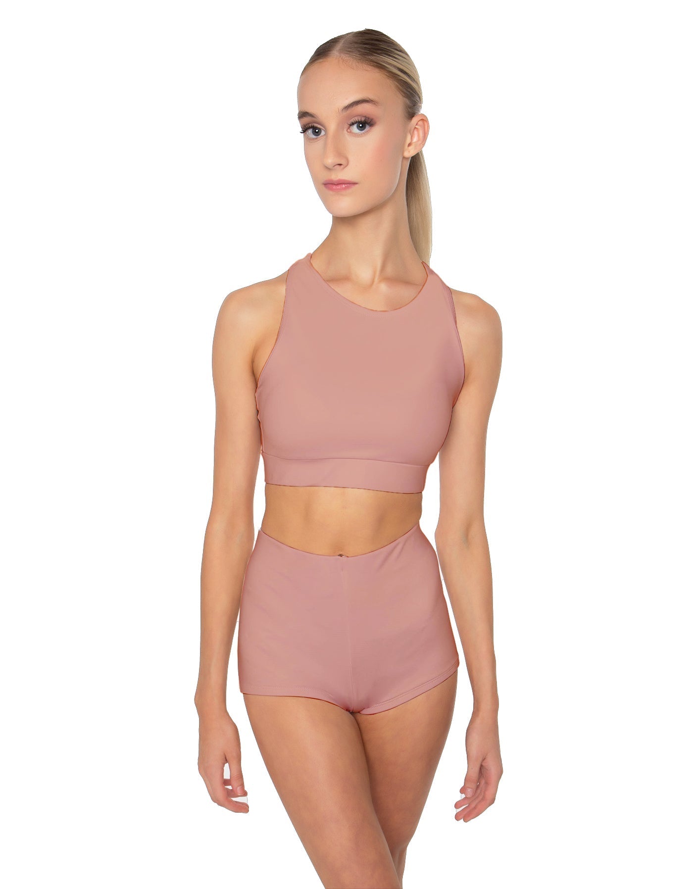 Solid Lycra High Neck Spaghetti Strap Crop
