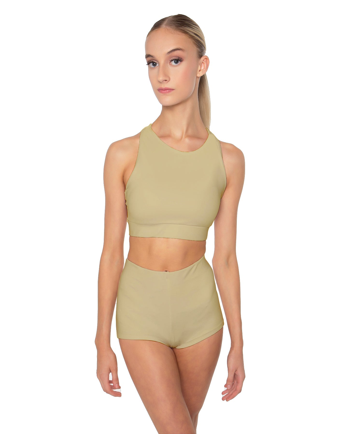 Solid Lycra High Neck Spaghetti Strap Crop