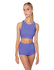 Solid Lycra High Neck Spaghetti Strap Crop