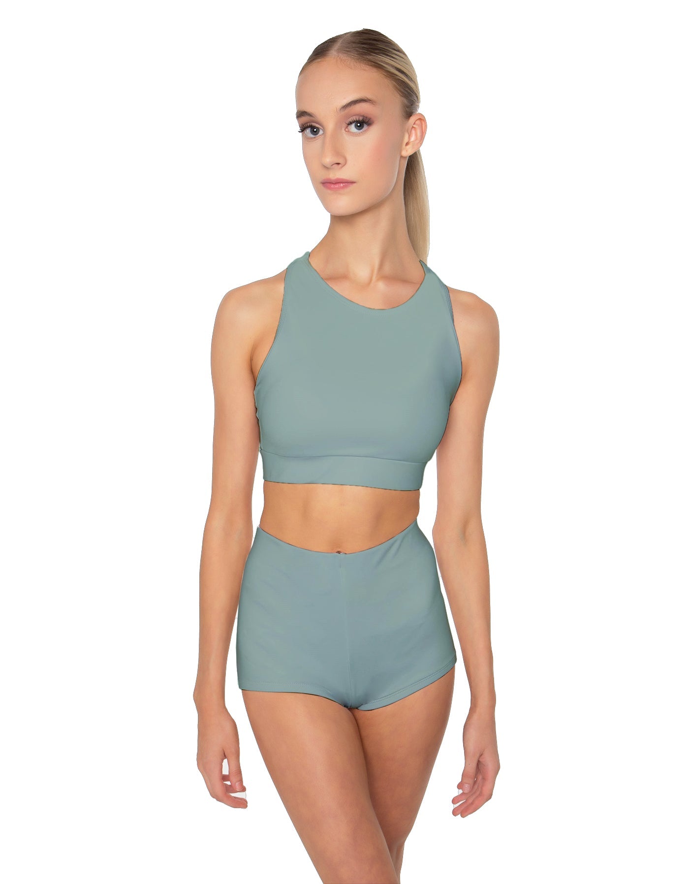 Solid Lycra High Neck Spaghetti Strap Crop