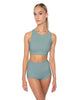 Solid Lycra High Neck Spaghetti Strap Crop
