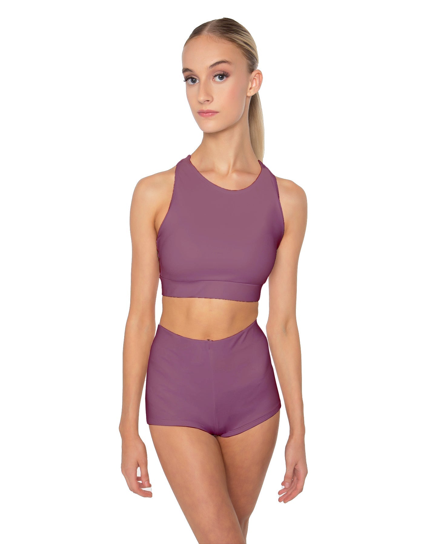 Solid Lycra High Neck Spaghetti Strap Crop