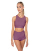 Solid Lycra High Neck Spaghetti Strap Crop