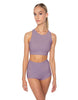 Solid Lycra High Neck Spaghetti Strap Crop