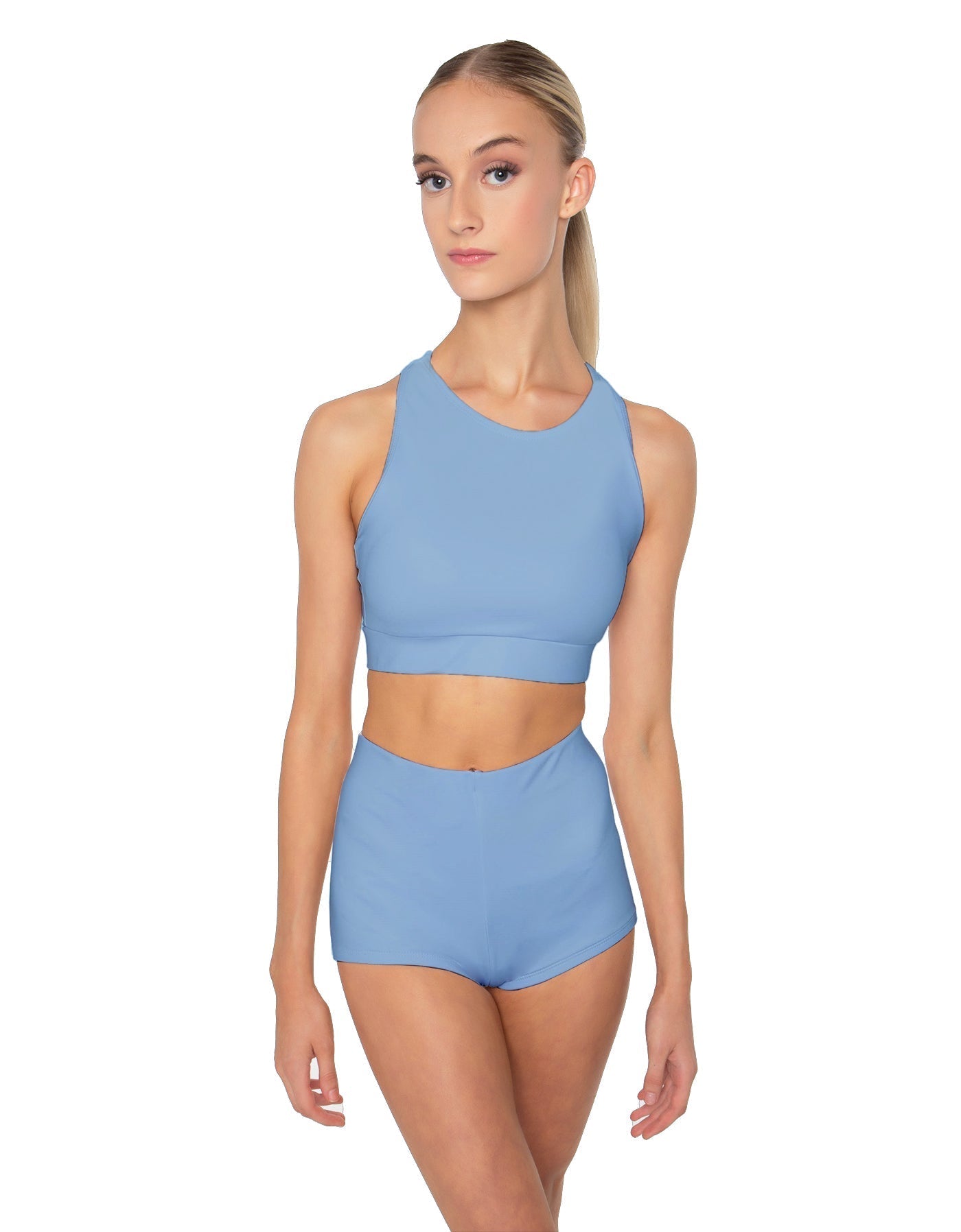 Solid Lycra High Neck Spaghetti Strap Crop